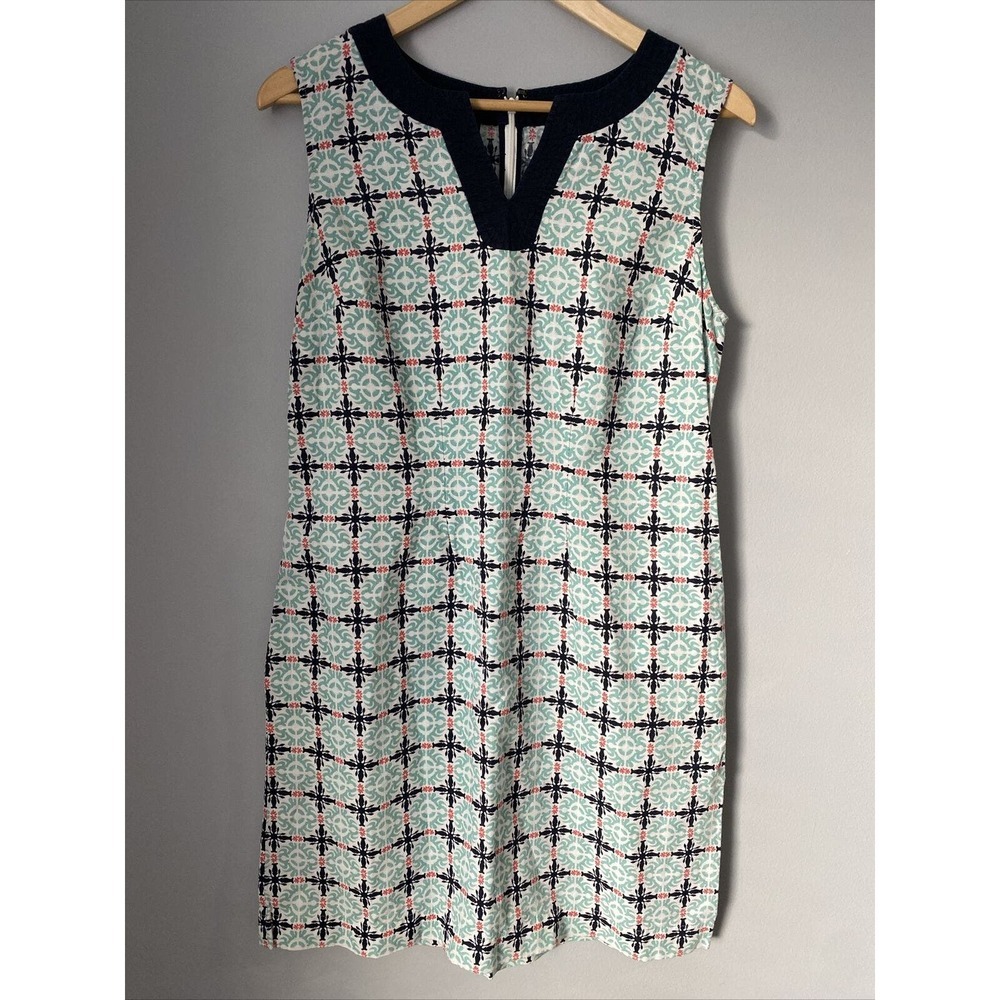 Talbots Petites Linen Blend Sleeveless Shift Dress Size 10P Split V-Neck Pockets